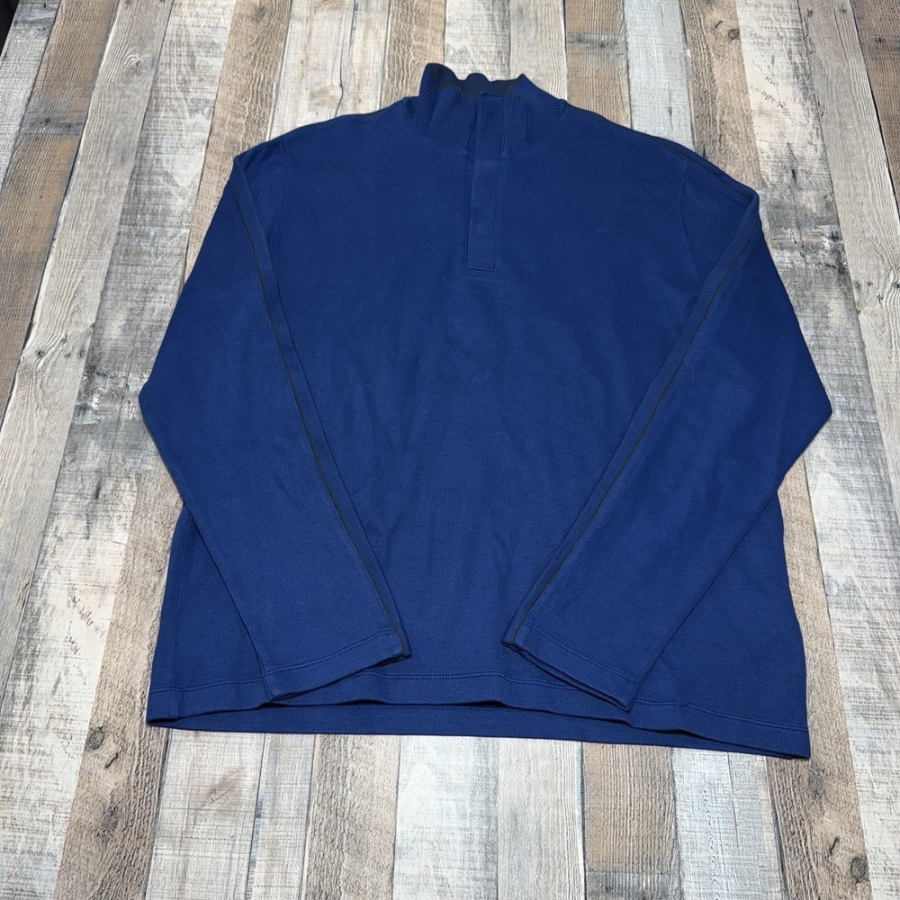 Hugo Boss Sweater Mens Large Royal Blue Quarter Button Mock Neck Cotton Pullover